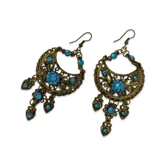 Gold colored earrings with turquoise - pendants